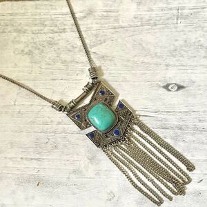Large faux turquoise pendant necklace
